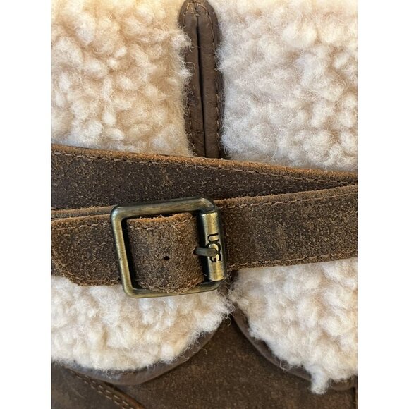UGG Blayre III Brown Chipmunk Leather Sheepskin Buckle Zip Moto Boots - Picture 12 of 16